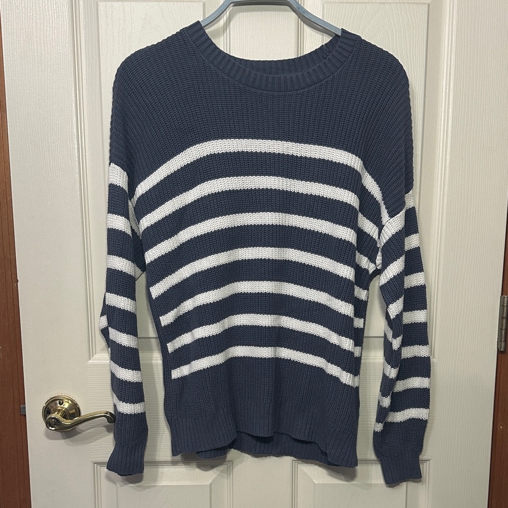 Hollister Steel Gray Blue and White Striped Sweater